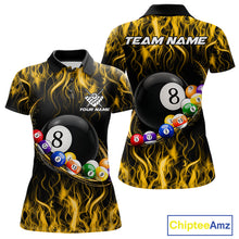 Load image into Gallery viewer, Yellow Light Fire Flame 8 Ball Pool Shirt For Women Custom Billiard Ball Team Jersey