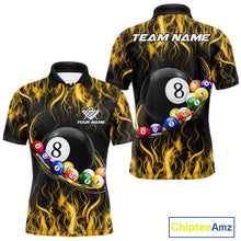 Load image into Gallery viewer, Yellow Light Fire Flame 8 Ball Pool Shirt For Men Custom Billiard Ball Team Jersey