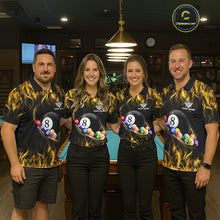 Load image into Gallery viewer, Fire Flame 8 Ball Billiard Pool Shirt For Men Custom Yellow Light Billiard Ball Team Jersey NYN3432