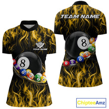 Load image into Gallery viewer, Yellow Light Fire Flame 8 Ball Pool Shirt For Women Custom Billiard Ball Team Jersey