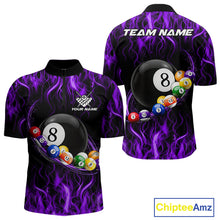 Load image into Gallery viewer, Purple Light Fire Flame 8 Ball Pool Shirt For Men Custom Billiard Ball Team Jersey