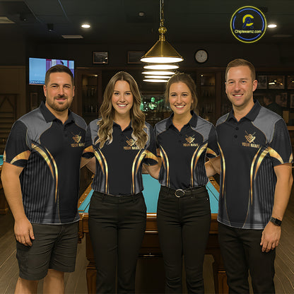 Custom Black And Gold 8 Ball Pool Billiard Shirt For Women Billiard League Polo & 1/4 Zip Jersey NYN3974