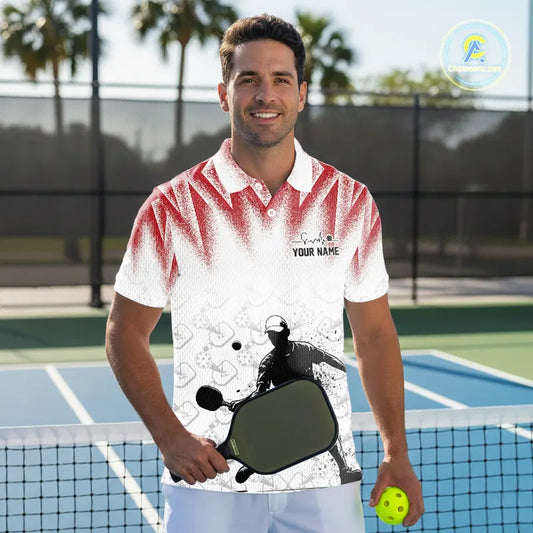 Custom White And Red Grunge Pickleball Paddle League Jerseys Men Pickleball Team Shirts NYN2140