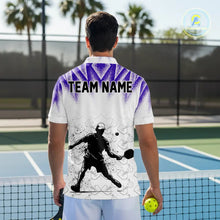 Load image into Gallery viewer, Custom White And Purple Grunge Pickleball Paddle League Jerseys Men Pickleball Team Shirts NYN2141
