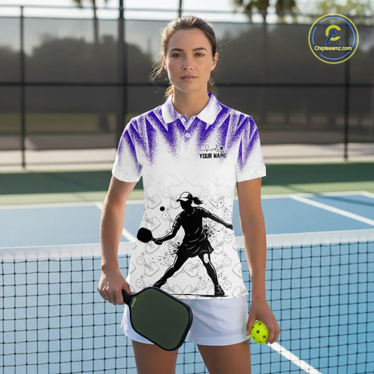 Custom White And Purple Grunge Pickleball Paddle League Jerseys Women Pickleball Team Shirts NYN2141