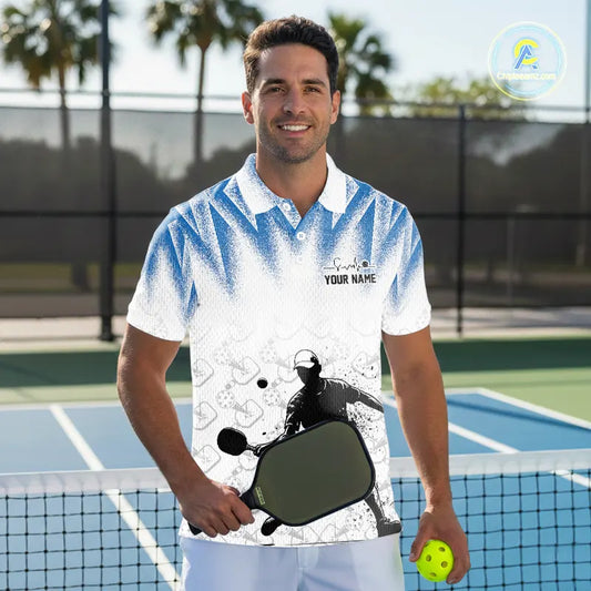 Custom White And Blue Grunge Pickleball Paddle League Jerseys Men Pickleball Team Shirts NYN2142