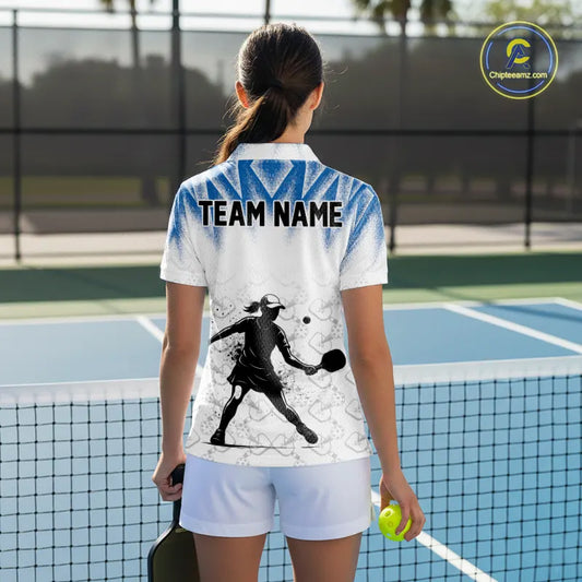 Custom White And Blue Grunge Pickleball Paddle League Jerseys Women Pickleball Team Shirts NYN2142