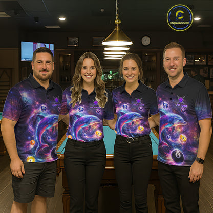 Funny Dolphin Rainbow Galaxy Pool Ball Billiard Shirt For Women Personalized Billiard Team Apparel NYN2637