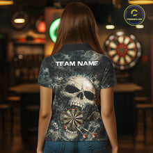 Load image into Gallery viewer, Grunge Horror Grey Skull Vintage Dartboard &amp; Arrow Women Darts Polo Shirt Custom Dart League Shirts NYN2642