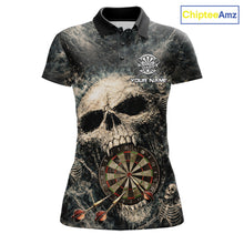 Load image into Gallery viewer, Grunge Horror Grey Skull Vintage Dartboard &amp; Arrow Women Darts Polo Shirt Custom Dart League Shirts NYN2642