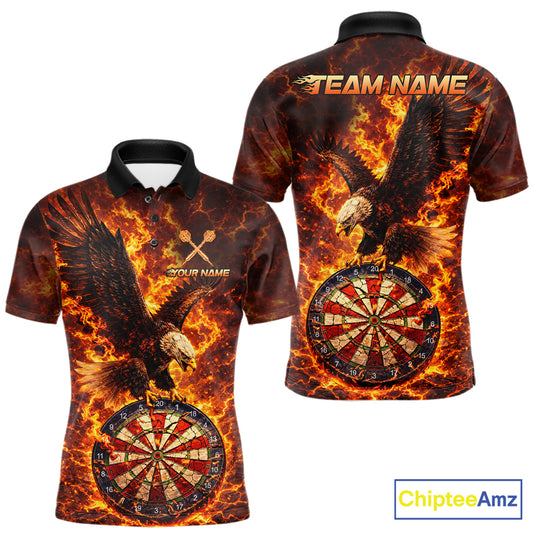 Fire Flame Eagle Red-Blue Cracked Dartboard Men Darts Polo Shirt Custom Dart League Shirts NYN2644