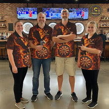Load image into Gallery viewer, Fire Flame Eagle Red-Blue Cracked Dartboard Women Darts Polo Shirt Custom Dart League Shirts NYN2644