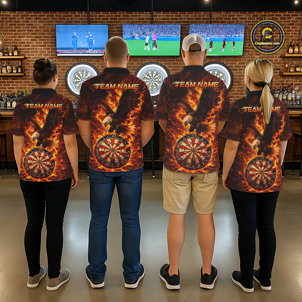 Fire Flame Eagle Red-Blue Cracked Dartboard Women Darts Polo Shirt Custom Dart League Shirts NYN2644