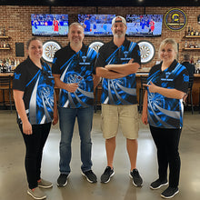 Load image into Gallery viewer, Custom Blue Flaming Dartboard &amp; Arrow Women Darts Polo &amp; 1/4-Zip Shirts Dart Team Jerseys NYN2799
