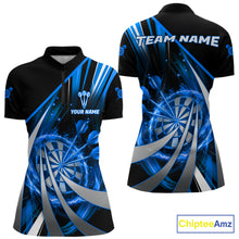 Load image into Gallery viewer, Custom Blue Flaming Dartboard &amp; Arrow Women Darts Polo &amp; 1/4-Zip Shirts Dart Team Jerseys NYN2799