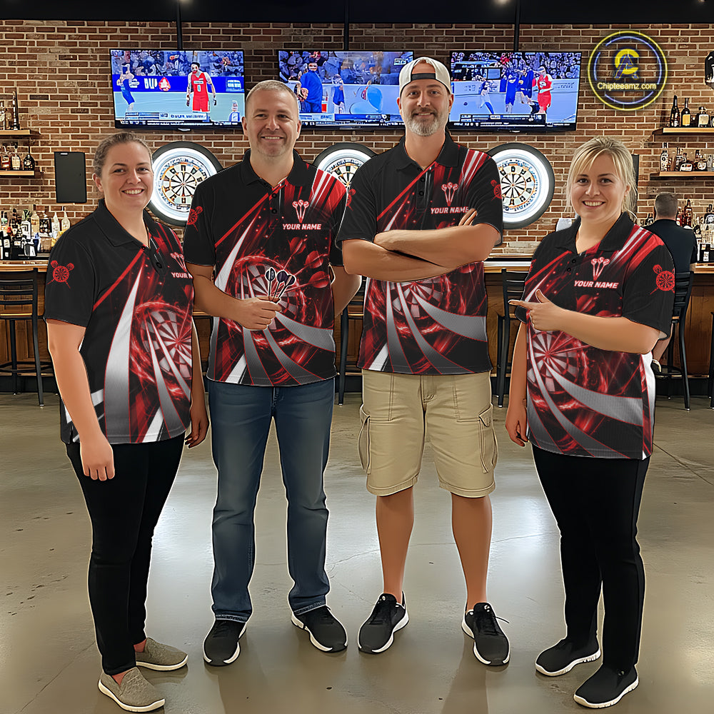 Custom Red Flaming Dartboard & Arrow Women Darts Polo & 1/4-Zip Shirts Dart Team Jerseys NYN2800
