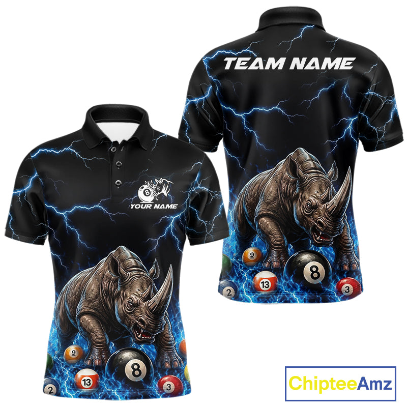 Funny rhino billiard 8 ball pool shirt for men custom thunder lightning billiard jersey blue