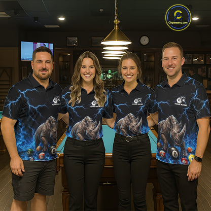 Funny Rhino Billiard 8 Ball Pool Shirt For Men Custom Thunder Lightning Billiard Team Jersey | Blue NYN3436