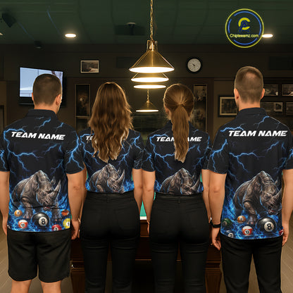 Funny Rhino Billiard 8 Ball Pool Shirt For Men Custom Thunder Lightning Billiard Team Jersey | Blue NYN3436