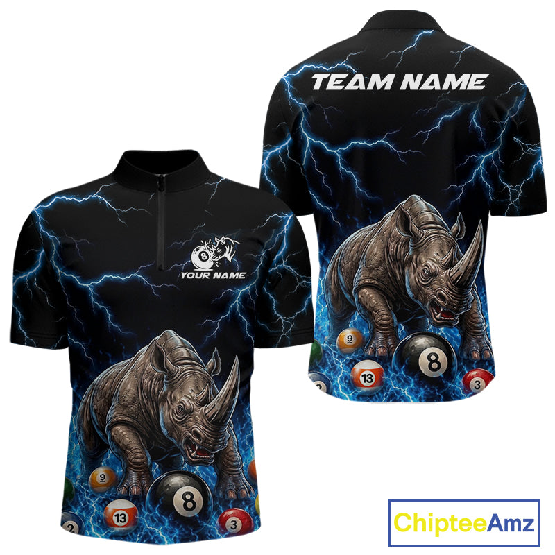 Funny rhino billiard 8 ball pool shirt for men custom thunder lightning billiard jersey blue