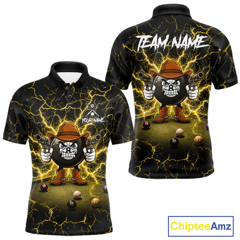 Billiard 8 ball cowboy funny pool shirt for men custom thunder yellow team attire