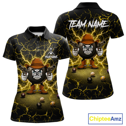 Billiard 8 ball cowboy funny pool shirt for women custom thunder yellow team attire