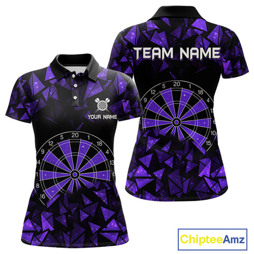 Custom Black & Purple Geometric Dartboard Dart Polo Shirt For Women Outfits Dart Jerseys NYN1606