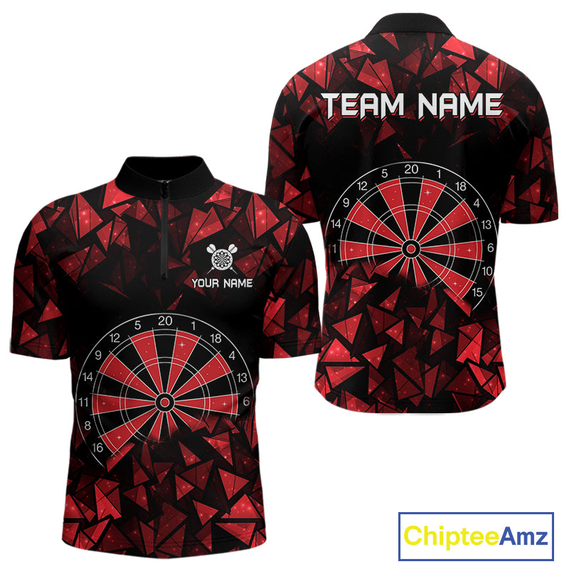 Custom Black & Red Geometric Dartboard Dart Quarter-Zip Shirt For Men Outfits Dart Jerseys NYN1607