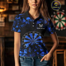 Load image into Gallery viewer, Custom Black Blue Geometric Dartboard Dart Polo Shirt For Women Outfits Dart Jerseys NYN1608