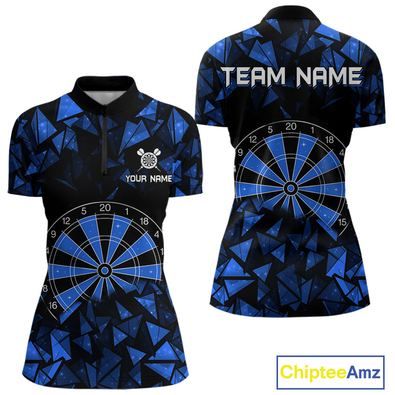 Custom Black Blue Geometric Dartboard Dart Quarter-Zip Shirt For Women Outfits Dart Jerseys NYN1608