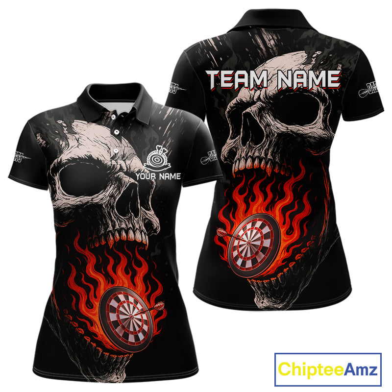 Custom Red Flames Skull Dartboard Dart Women Polo Shirt Grunge Dart Team Jerseys NYN1613
