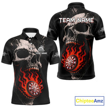 Load image into Gallery viewer, Custom Red Flames Skull Dartboard Dart Men Polo Shirt Grunge Dart Team Jerseys NYN1613