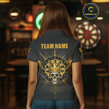 Load image into Gallery viewer, Black And Gold Crown Dartboard Skull Custom Women&#39;s Darts Polo Shirt Dart Jerseys NYN1900