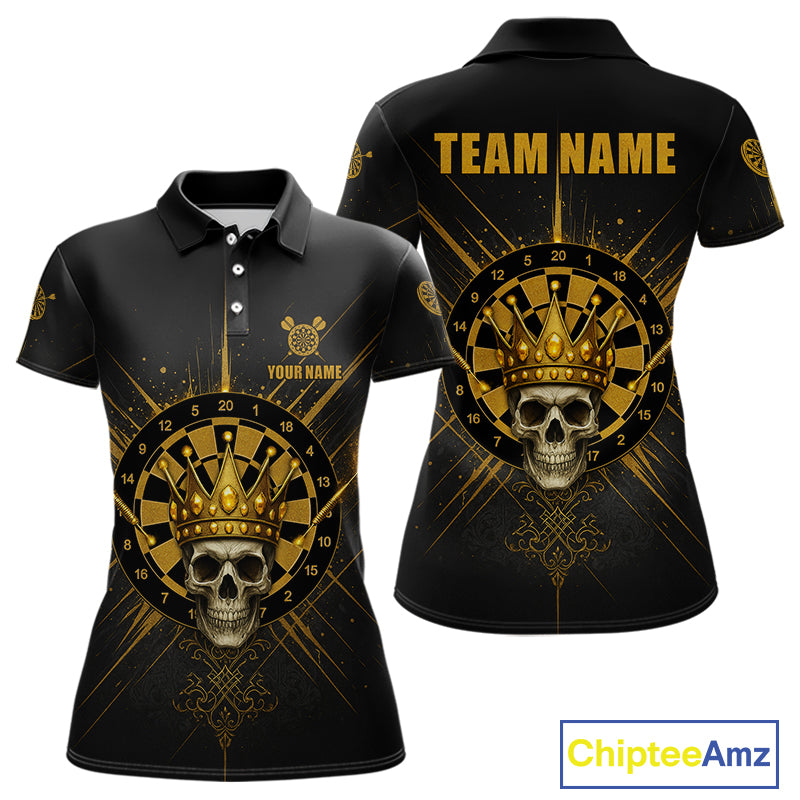Black And Gold Crown Dartboard Skull Custom Women's Darts Polo Shirt Dart Jerseys NYN1900