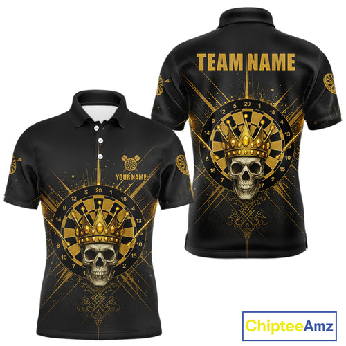 Black And Gold Crown Dartboard Skull Custom Men's Darts Polo Shirt Dart Jerseys NYN1900