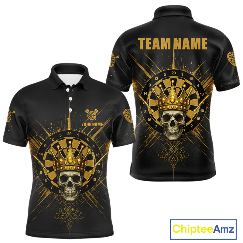 Black And Gold Crown Dartboard Skull Custom Men's Darts Polo Shirt Dart Jerseys NYN1900