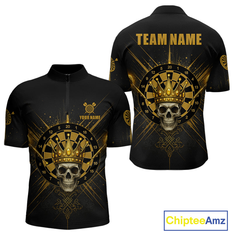 Black And Gold Crown Dartboard Skull Custom Men's Darts Quarter-Zip Shirt Dart Jerseys NYN1900