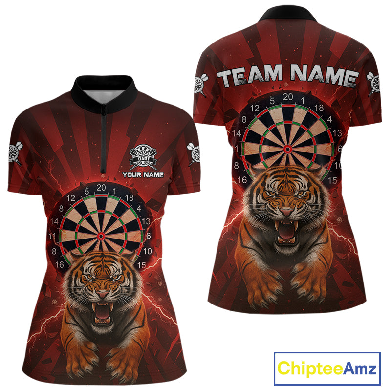 Horror Tiger Red Dartboard Custom Women's Darts Quarter-Zip Shirt Dart Tournament Jerseys NYN1901