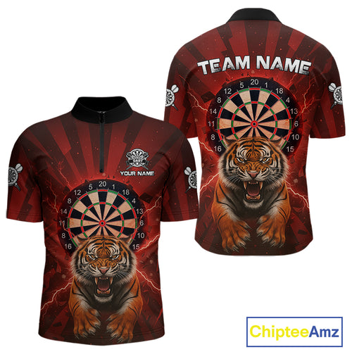 Horror Tiger Red Dartboard Custom Men's Darts Quarter-Zip Shirt Dart Tournament Jerseys NYN1901