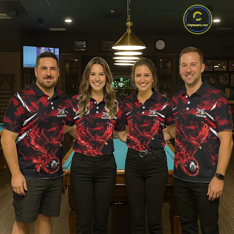Eagle Red Flames 8 Ball Pool Polo & 1/4-Zip Shirt For Women Personalized Balls Billiard Gifts NYN2423