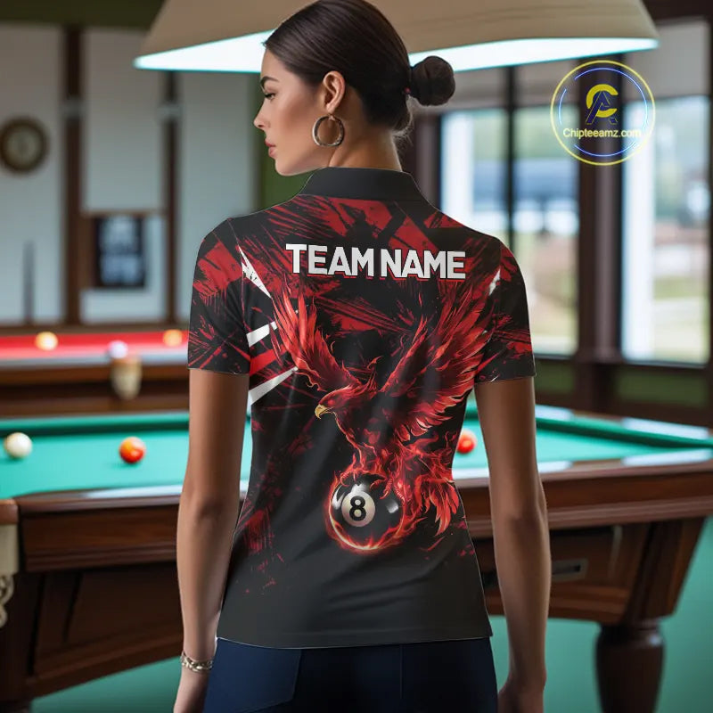 Eagle Red Flames 8 Ball Pool Polo & 1/4-Zip Shirt For Women Personalized Balls Billiard Gifts NYN2423