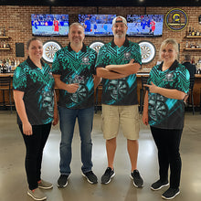 Load image into Gallery viewer, Teal Tribal Cracked Crown Skull Dartboard Women Darts Polo Shirt Custom Dart League Shirt NYN2648