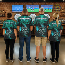 Load image into Gallery viewer, Teal Tribal Cracked Crown Skull Dartboard Women Darts Polo Shirt Custom Dart League Shirt NYN2648