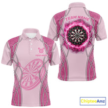 Load image into Gallery viewer, Personalized Grunge Pink Flaming Dartboard Men Darts Polo &amp; 1/4-Zip Shirts Dart Team Jerseys NYN2810