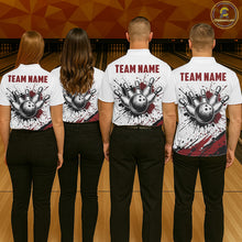 Load image into Gallery viewer, Black And Red Splatter Paint Bowling Ball &amp; Pins Shirts Custom Team Bowling Attire For Women NYN3446