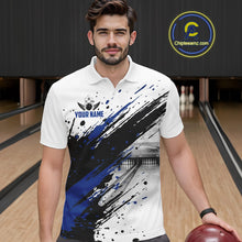 Load image into Gallery viewer, Black And Blue Splatter Paint Bowling Ball &amp; Pins Shirts Custom Team Bowling Attire For Men NYN3447