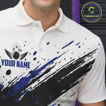 Load image into Gallery viewer, Black And Blue Splatter Paint Bowling Ball &amp; Pins Shirts Custom Team Bowling Attire For Men NYN3447