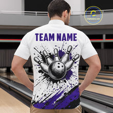 Load image into Gallery viewer, Black And Purple Splatter Paint Bowling Ball &amp; Pins Shirts Custom Team Bowling Attire For Men NYN3448