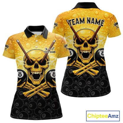 Funny Beer & Skull 8 Ball Pool Billiard Team Shirt For Women Custom 3D Billiard Balls Jerseys NYN2439