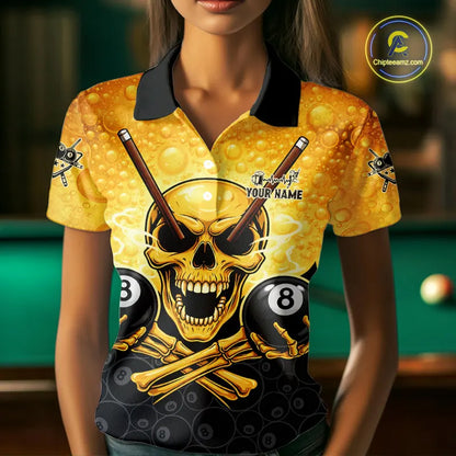 Funny Beer & Skull 8 Ball Pool Billiard Team Shirt For Women Custom 3D Billiard Balls Jerseys NYN2439